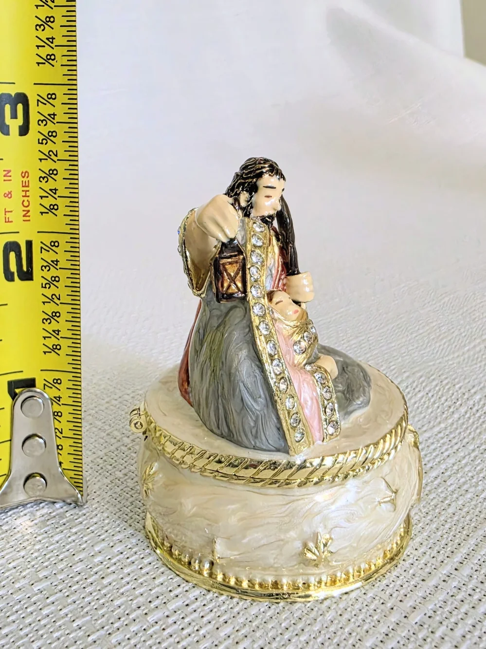 Nativity Hinged Trinket Box Enamel Rhinestones Holy Family Christmas 2.5x2 In